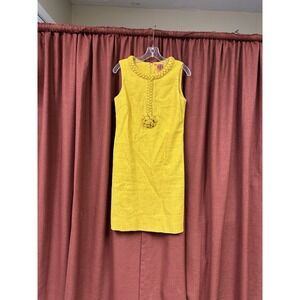 Tory Burch Tweed Braided Rose Retro Sheath Dress In Goldenrod Yellow Size 6